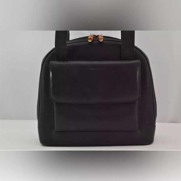 Authentic GUCCI Vintage Bamboo Shoulder Bag Purse Leather Black - Picture 2 of 15